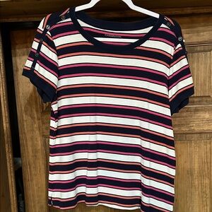 Croft & Barrow Navy and Pink Striped Short Sleeve Top